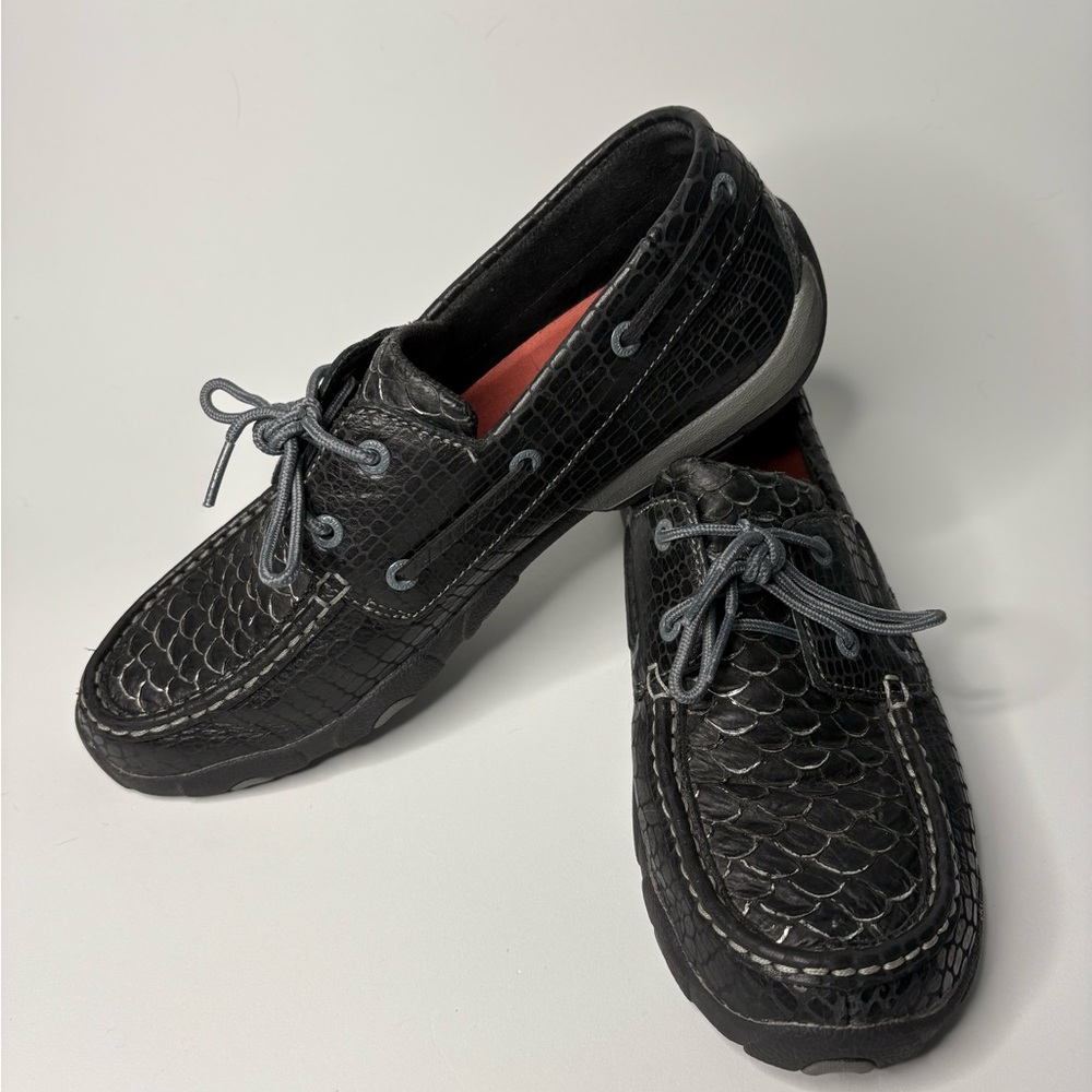 EUC Twisted X Women’s Black Scale Boat Shoe Driving Moc